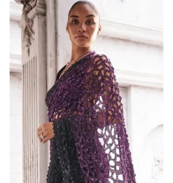 Purple To Black Ombre Cutwork Sari Set