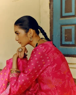 Rani Pink Bandhej Tunic Kurta Set
