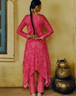 Rani Pink Bandhej Tunic Kurta Set