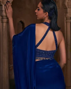 Rapunzel Dark Blue Embroidered Sari Set
