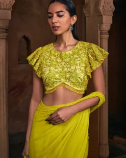Raya Yellow Embroidered Sari Set