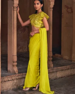 Raya Yellow Embroidered Sari Set