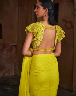 Raya Yellow Embroidered Sari Set