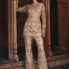 Razel Champagne Gold Embroidered Kurti Set
