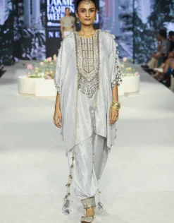 Razia Grey Embroidered Kaftan And Jogger Salwar Set
