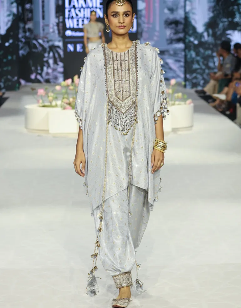 Razia Grey Embroidered Kaftan And Jogger Salwar Set