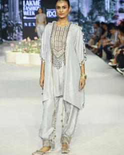 Razia Grey Embroidered Kaftan And Jogger Salwar Set