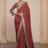 Red And Beige Gold Star Sari Set