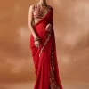 Red And Gold Embroidered Sari Set