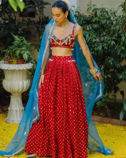 Red Bandhini, Poppies and Shells Crop