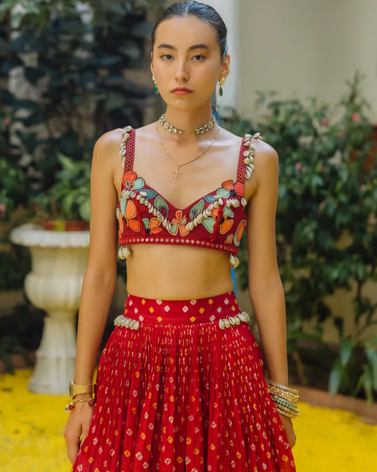 Red Bandhini, Poppies and Shells Crop
