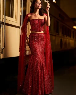 Red Corset Skirt Set