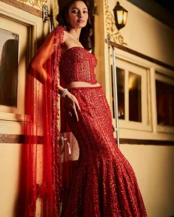 Red Corset Skirt Set