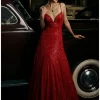 Red Deep Cut Sequin Gown