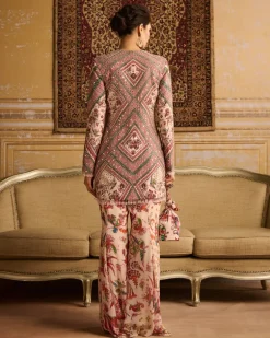 Red Embroidered Jacket And Flare Pants