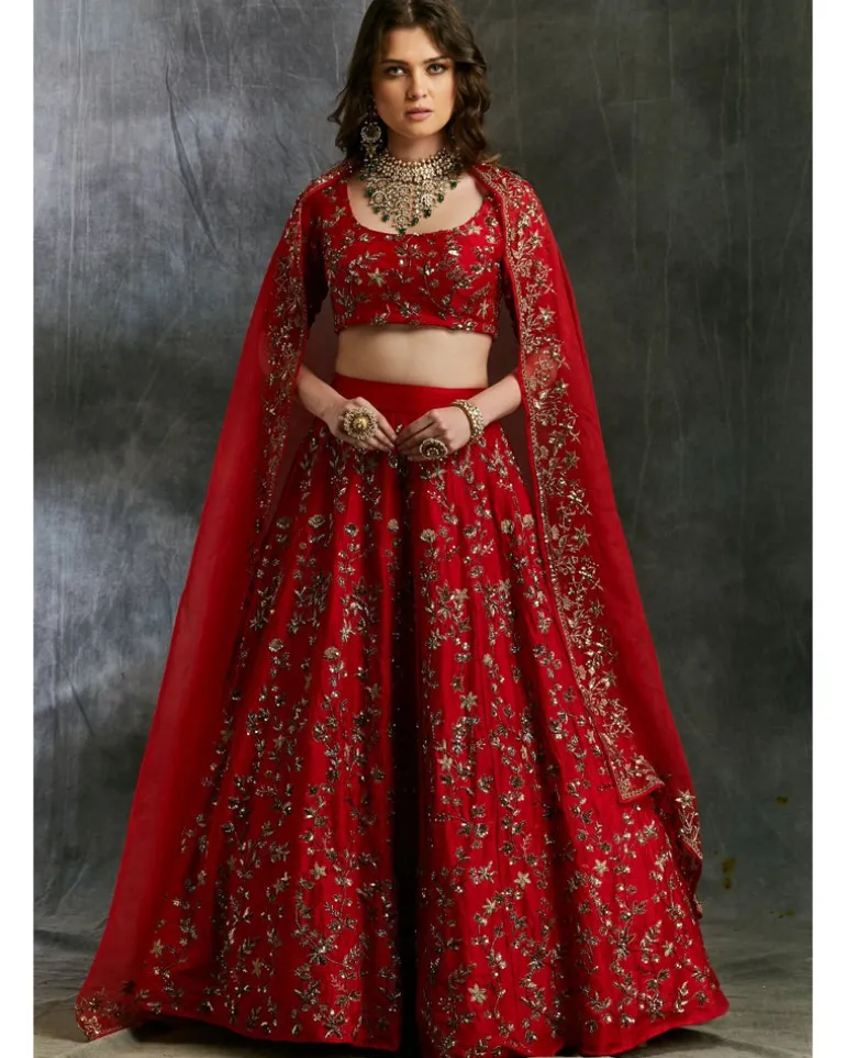Red Floral Jaal Zari Lehenga