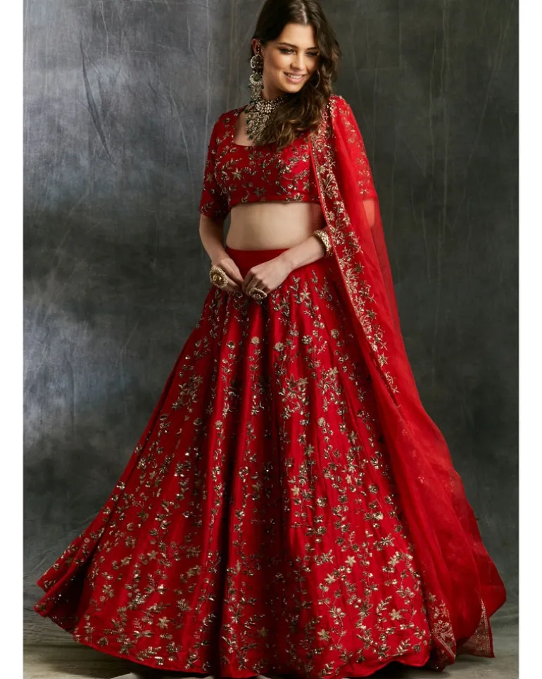 Red Floral Jaal Zari Lehenga