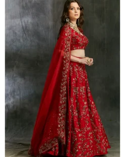 Red Floral Jaal Zari Lehenga