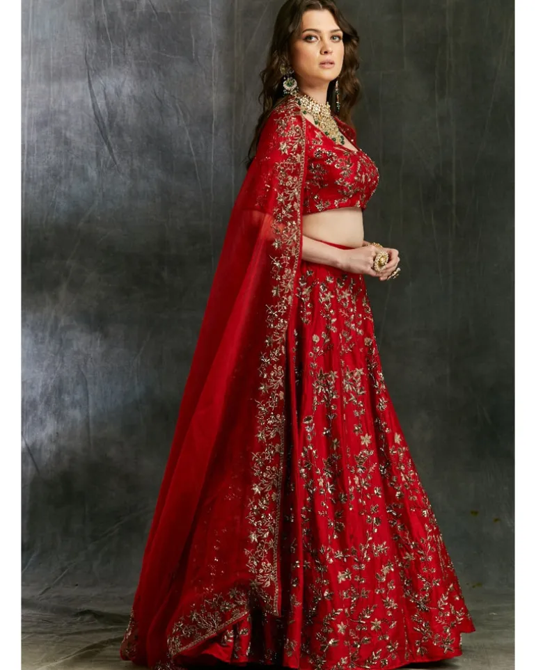 Red Floral Jaal Zari Lehenga