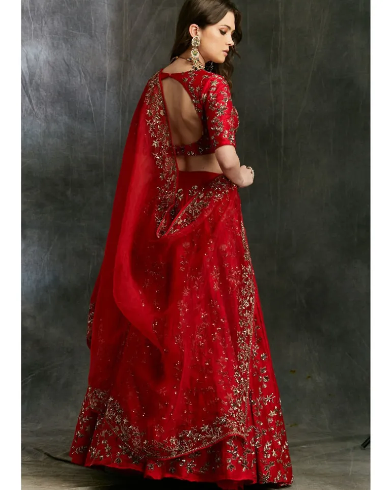Red Floral Jaal Zari Lehenga