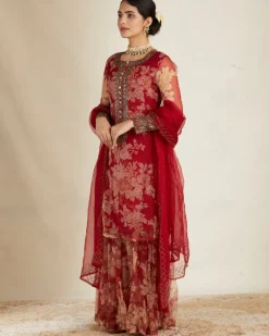 Red Floral Kurti Set