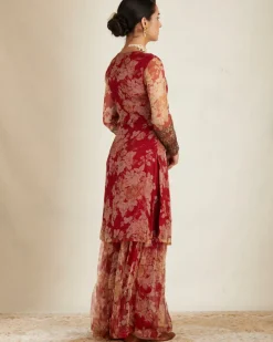 Red Floral Kurti Set