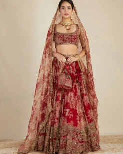 Red Floral Lehenga Set