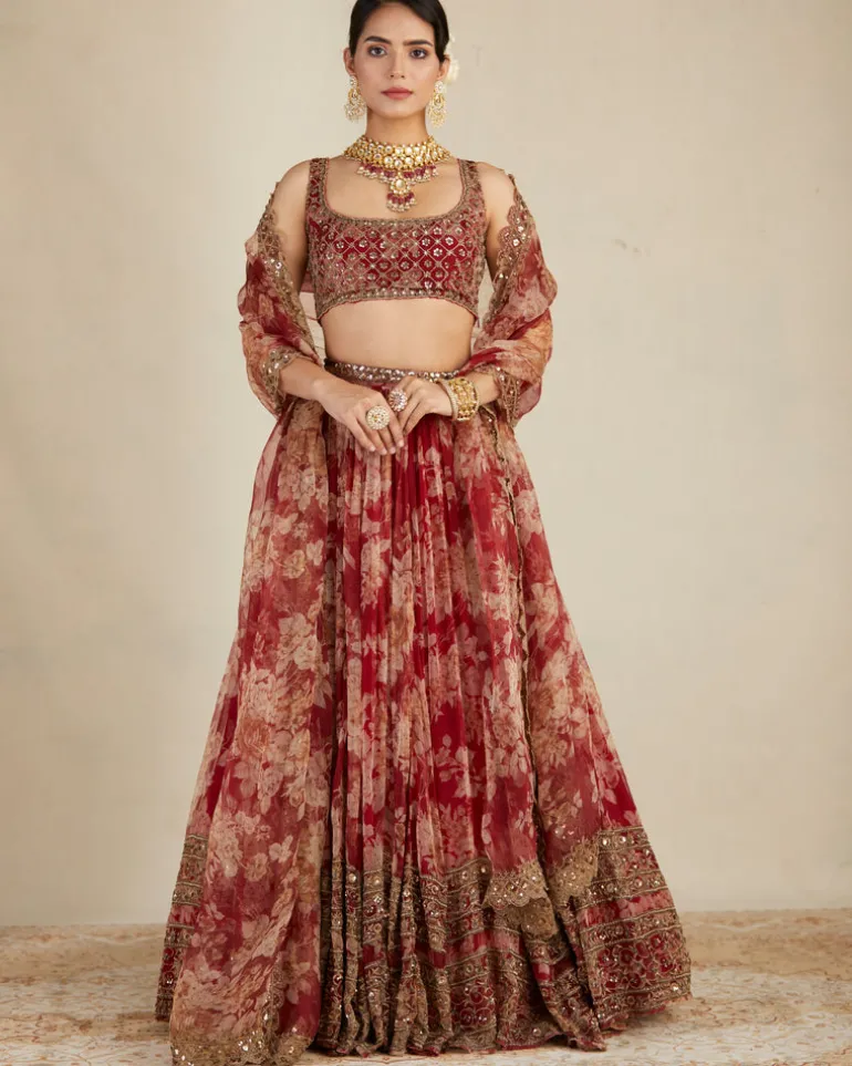 Red Floral Lehenga Set