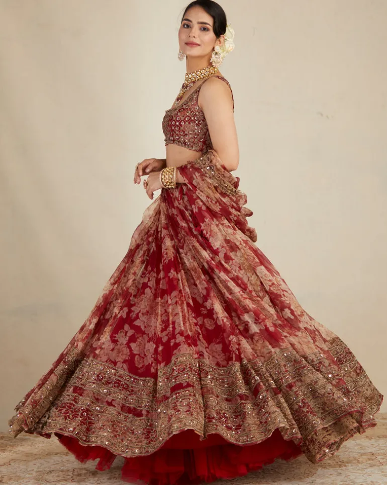 Red Floral Lehenga Set
