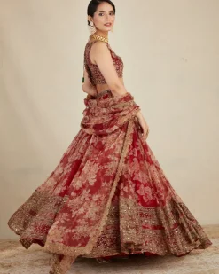 Red Floral Lehenga Set