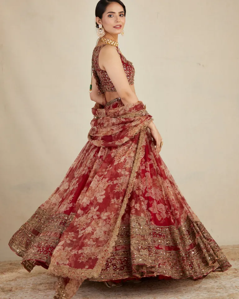 Red Floral Lehenga Set