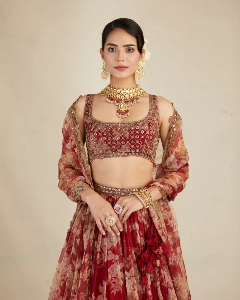Red Floral Lehenga Set