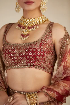 Red Floral Lehenga Set