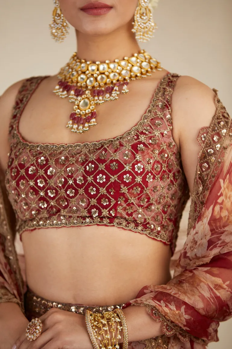 Red Floral Lehenga Set