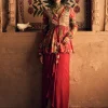 Red Floral Map Printed Peplum Set