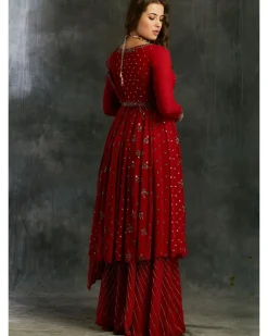Red Georgette Anarkali With Sharara
