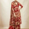 Red Georgette Floral Angrakha Set