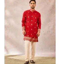 Red Haath Phool Kurta Set