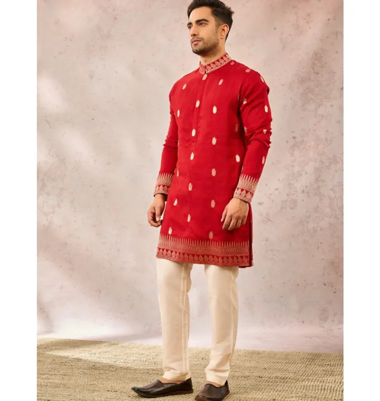 Red Haath Phool Kurta Set