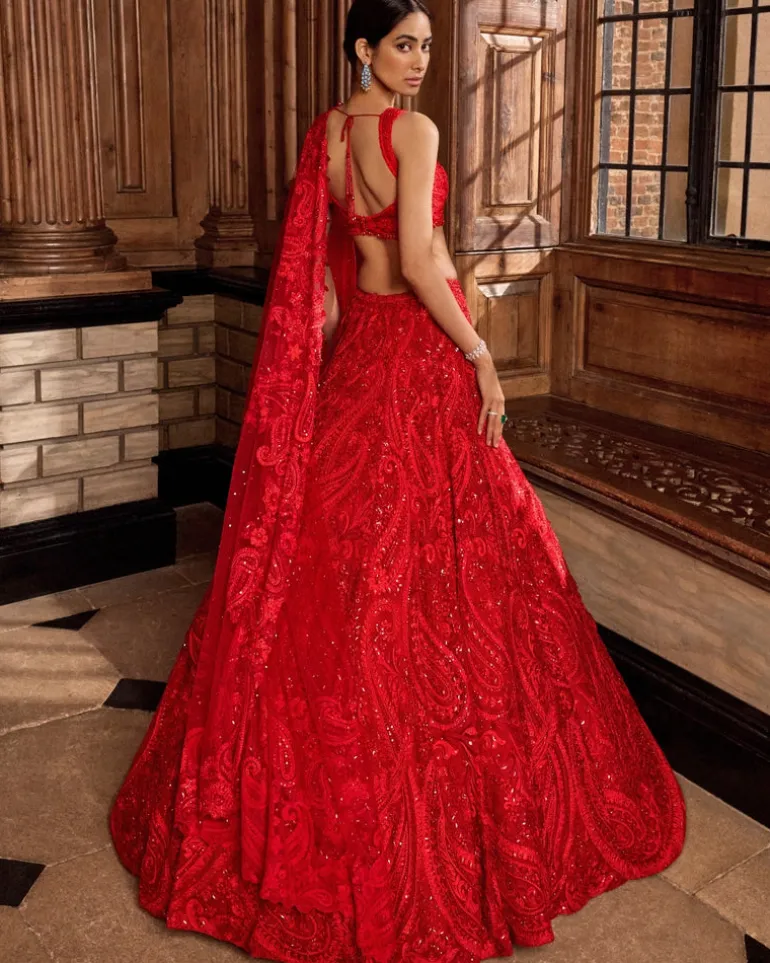 Red Intricate Paisley Lehenga Set