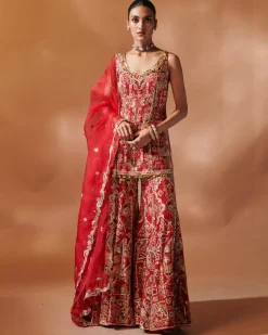 Red Kurta And Sharara Set