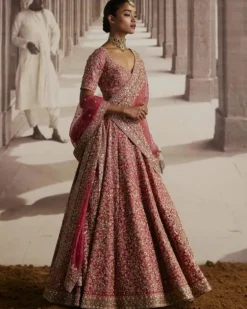 Red Lehenga With Embroidered Jaal