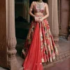 Red Map Printed Lehenga Set