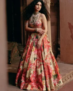 Red Map Printed Lehenga Set