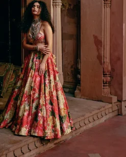 Red Map Printed Lehenga Set