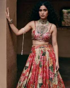 Red Map Printed Lehenga Set