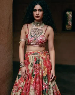 Red Map Printed Lehenga Set