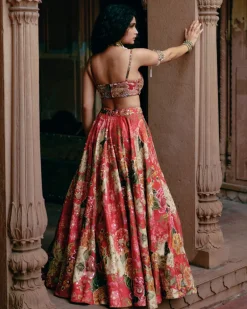 Red Map Printed Lehenga Set
