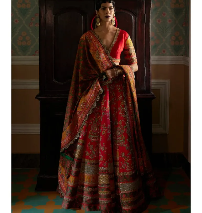 Red Meena Lehenga Set