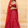 Red Mirror & Cutdana Embroidered Lehenga Set